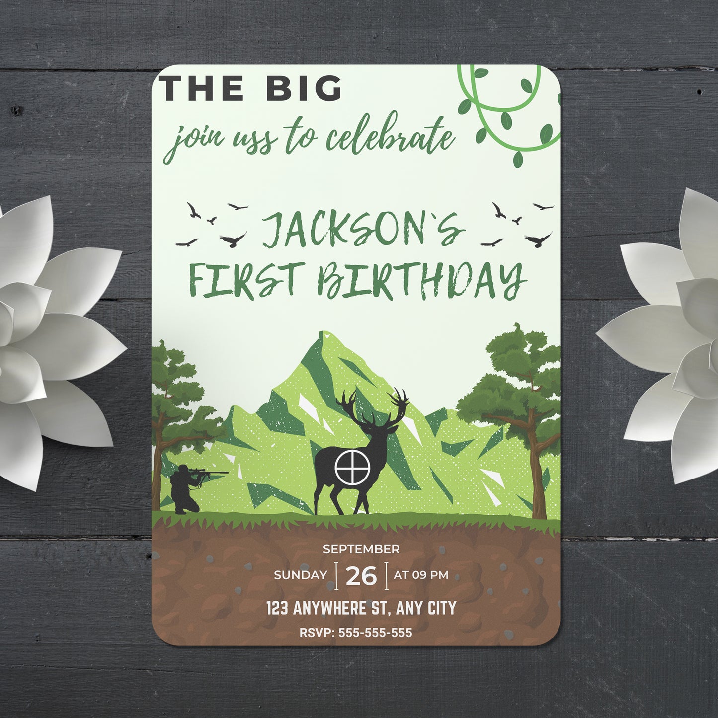 The Big One Hunting Birthday Invitation Template