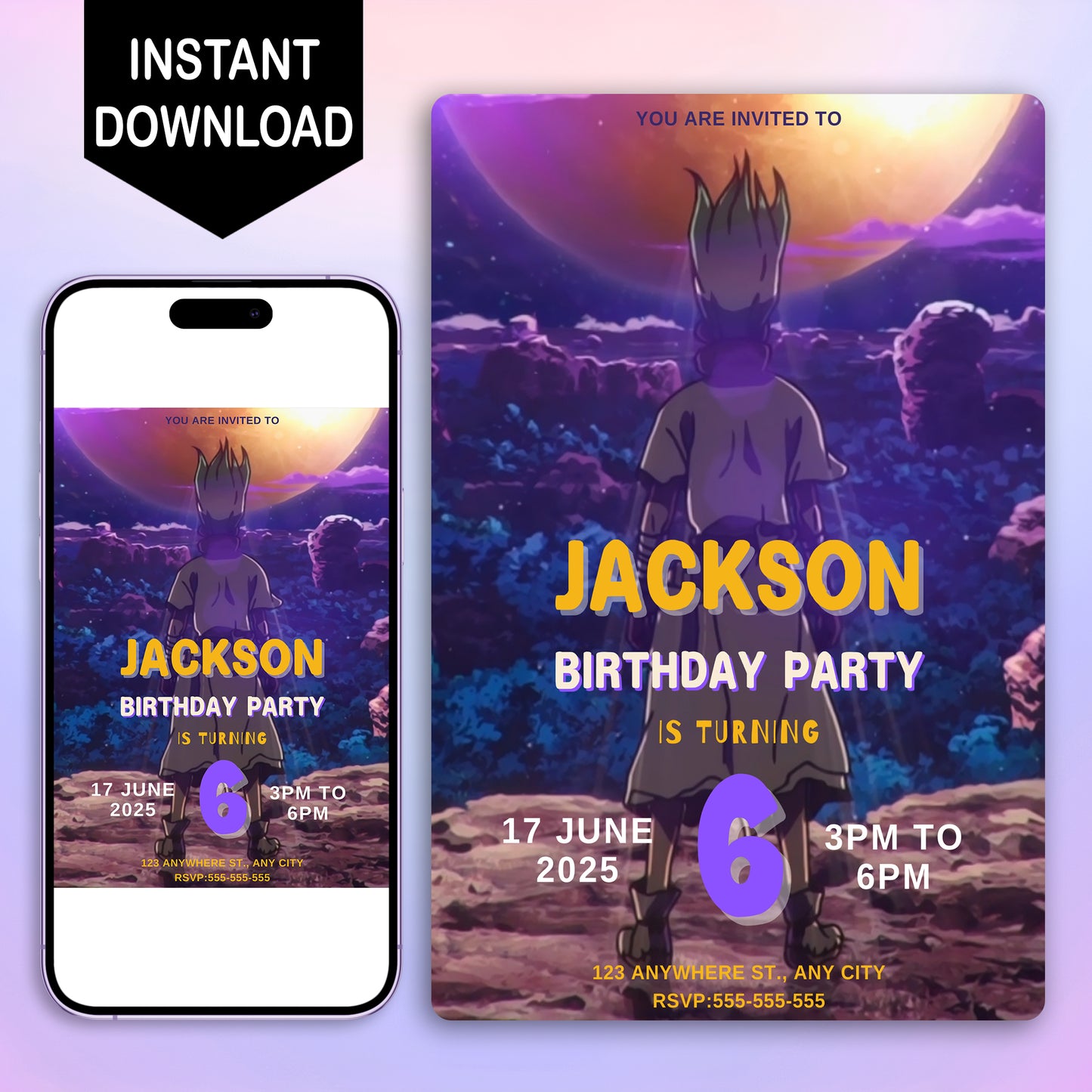 Dr. Stone Birthday Invitation Template - CreativeRino