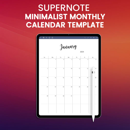 Supernote Minimalist Monthly Calendar Template Planner Template