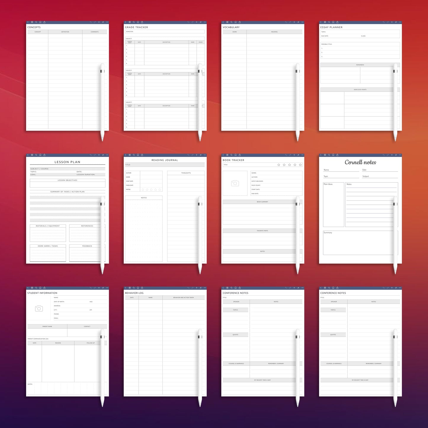 20 Supernote Students & Teachers Template Planner Template Bundle