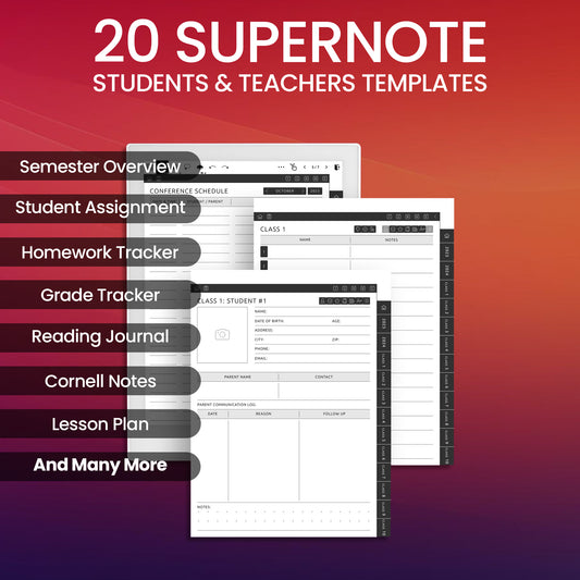 20 Supernote Students & Teachers Template Planner Template Bundle