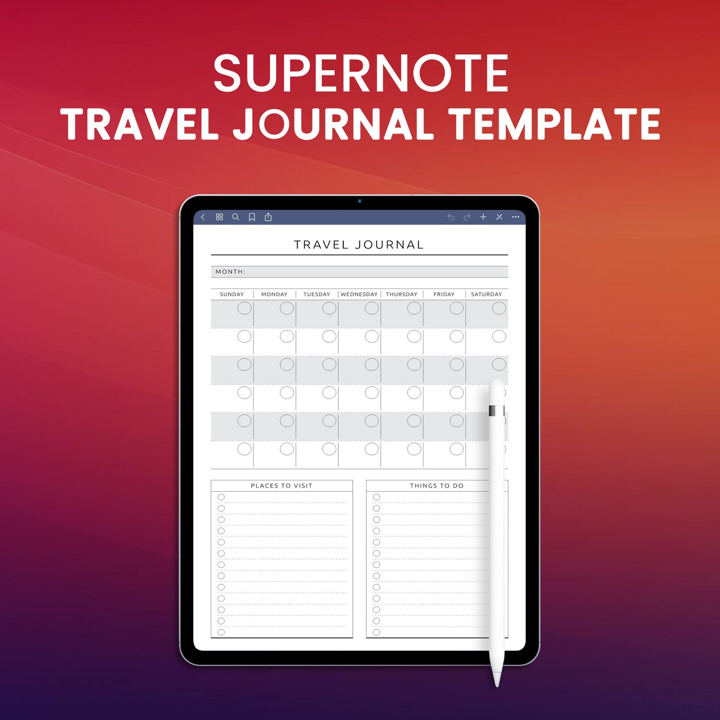 Supernote Travel Journal Template Planner Template