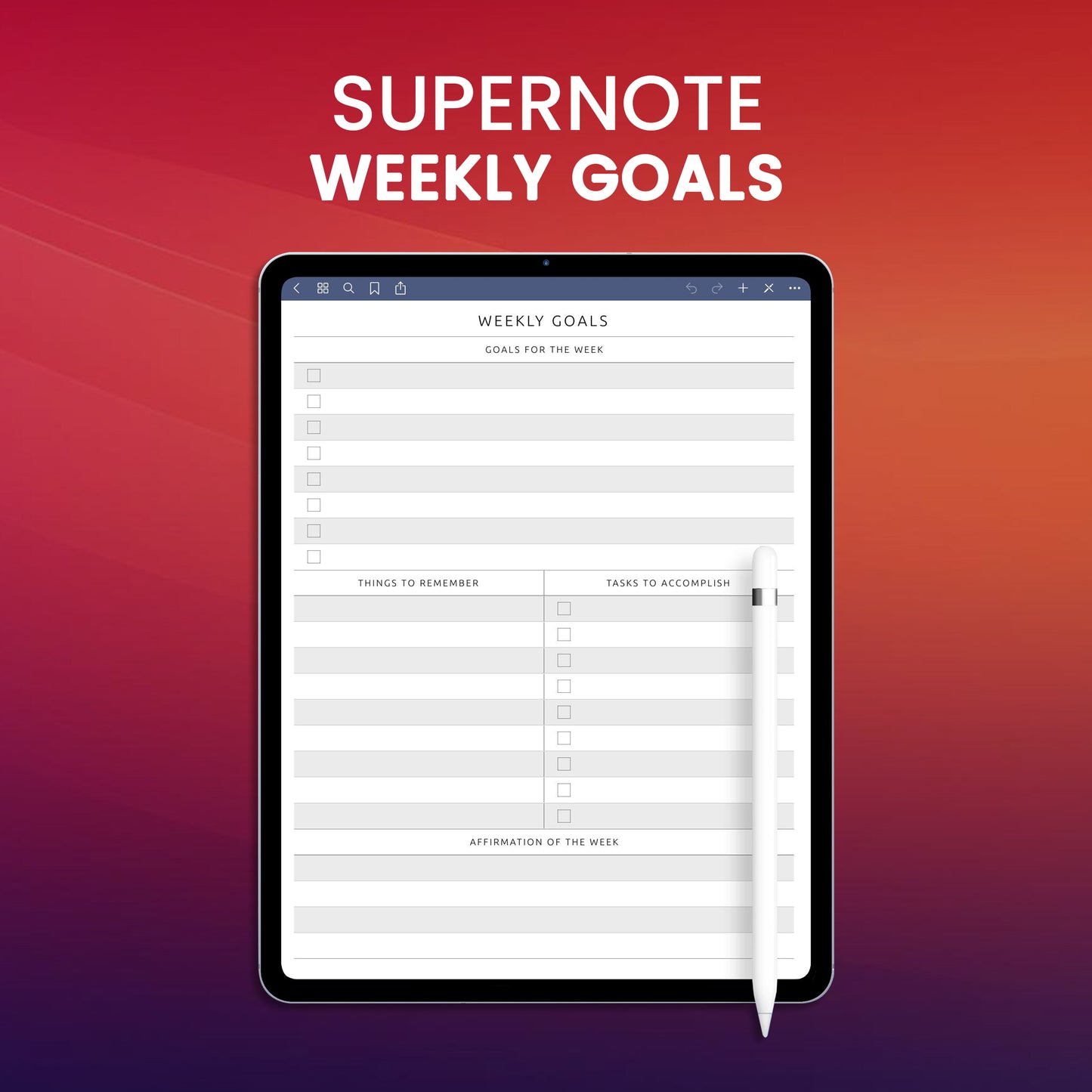 Supernote Weekly Goals Planner Template