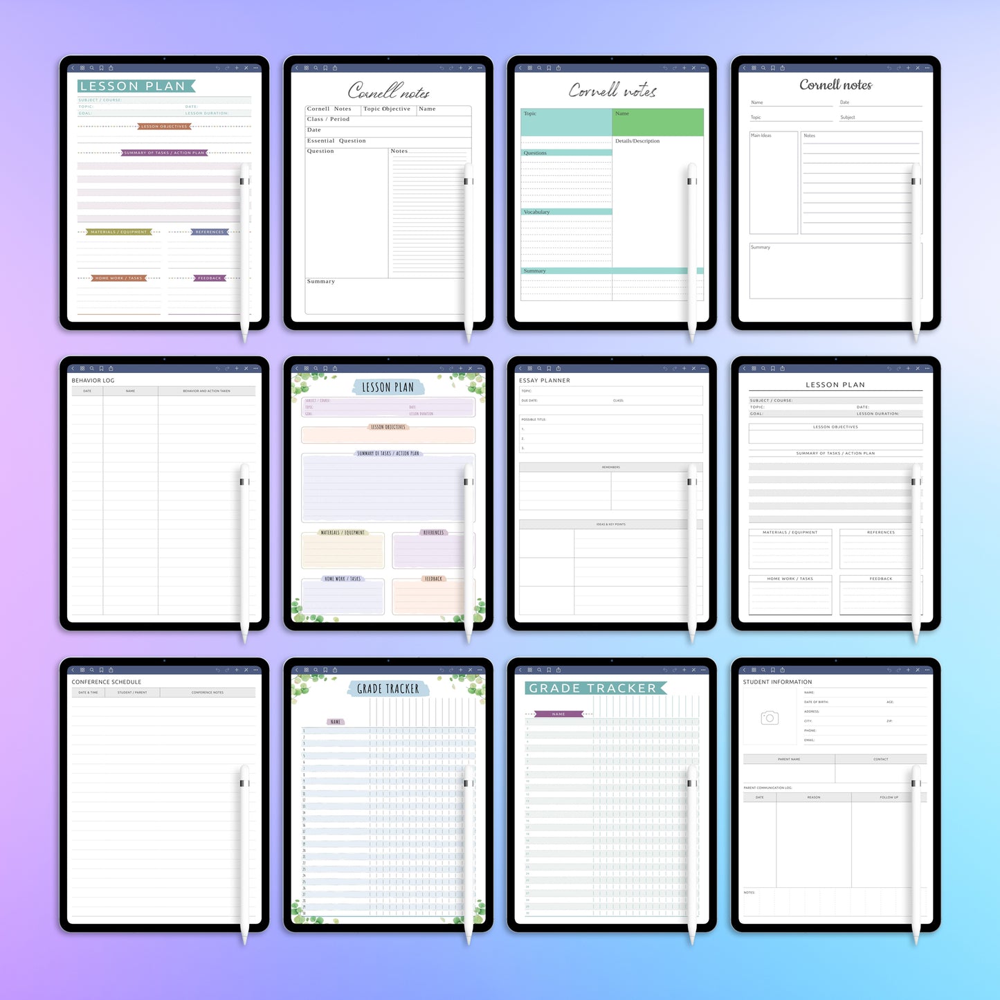 47 reMarkable 2 Student & Teacher Planners Template Bundle