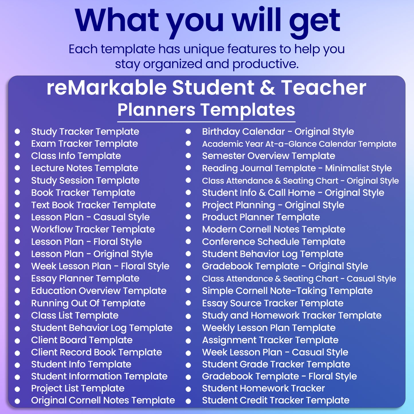 47 reMarkable 2 Student & Teacher Planners Template Bundle