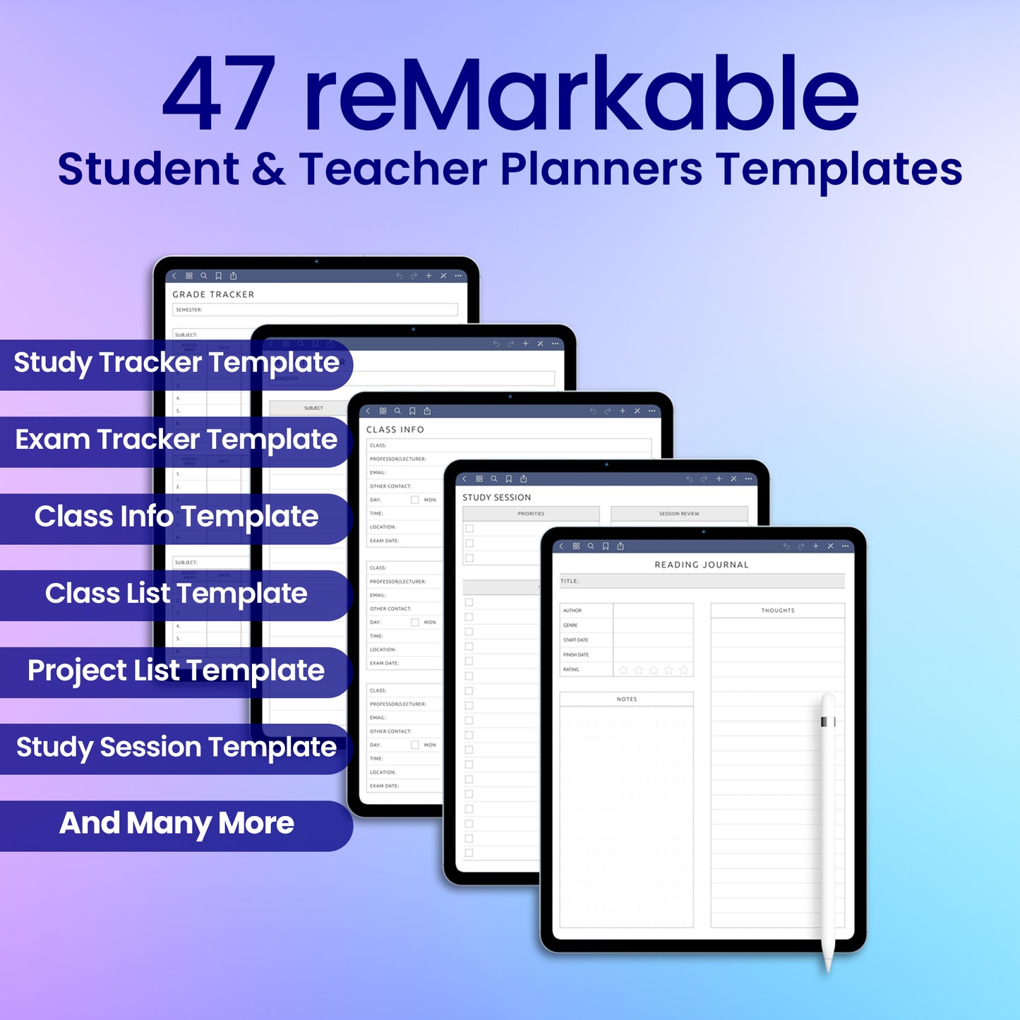 47 reMarkable 2 Student & Teacher Planners Template Bundle