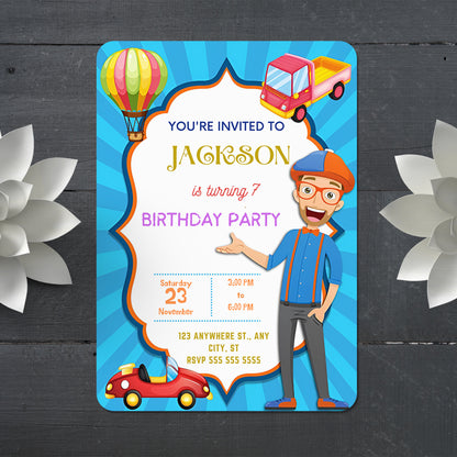 Blippi  Birthday Invitation Template - CreativeRino