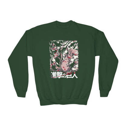 Anime-Inspired Youth Crewneck Sweatshirt - Attack on Titan Design - CreativeRino