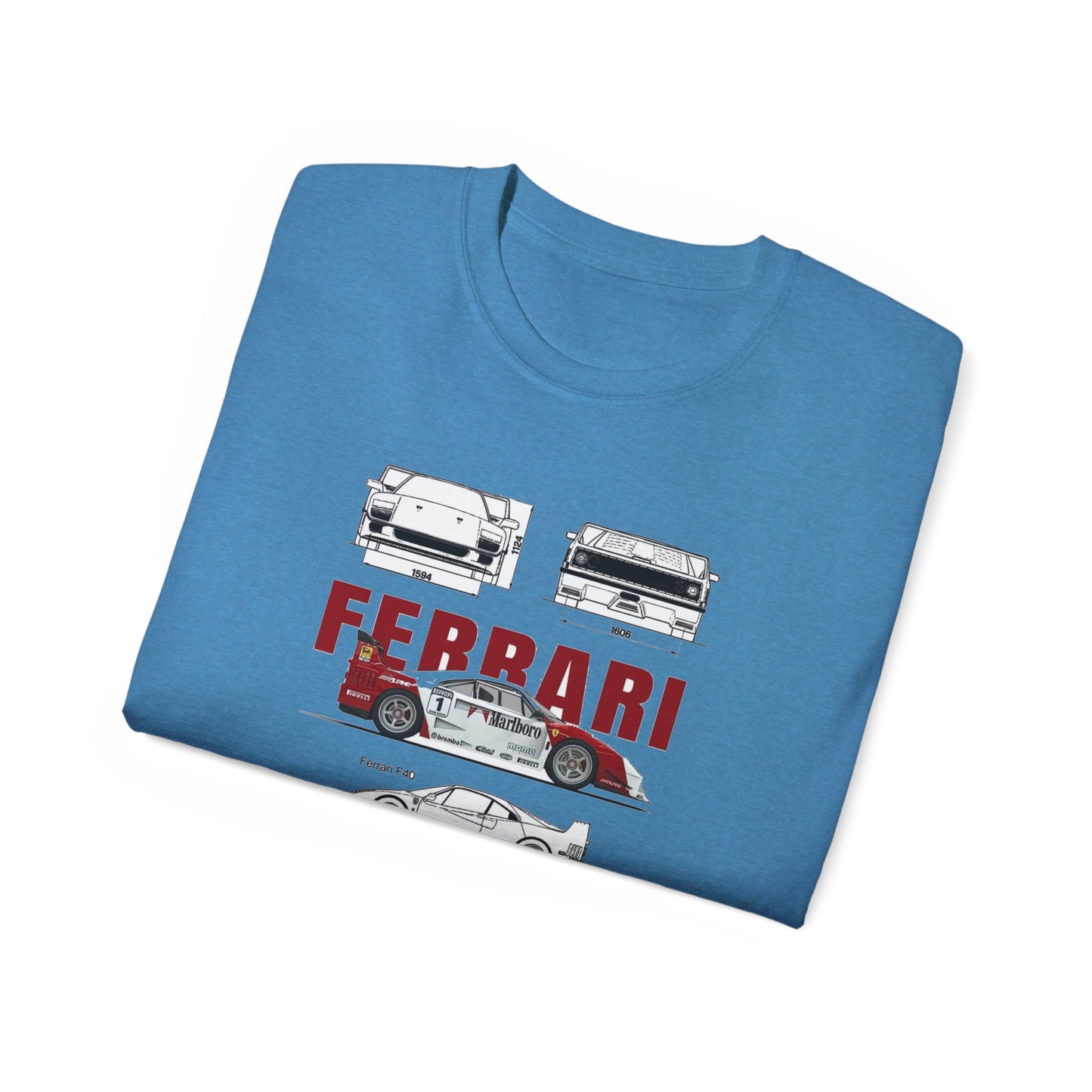 Ferrari F40 Multi-Graphic Unisex Ultra Cotton Tee | Car Enthusiast Gift T-shirt - CreativeRino