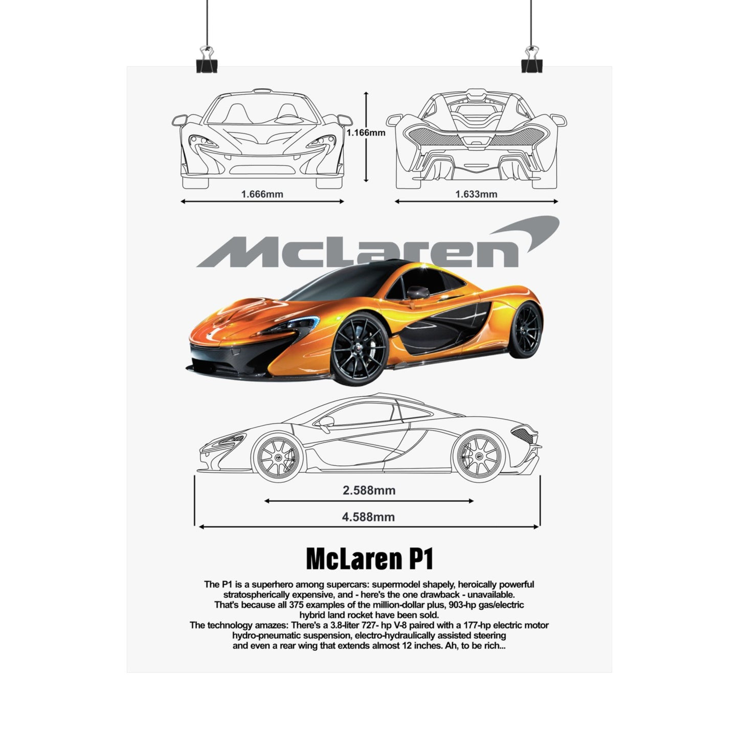 McLaren P1 Matte Vertical Poster - Sporty Car Wall Art for Auto Enthusiasts - CreativeRino
