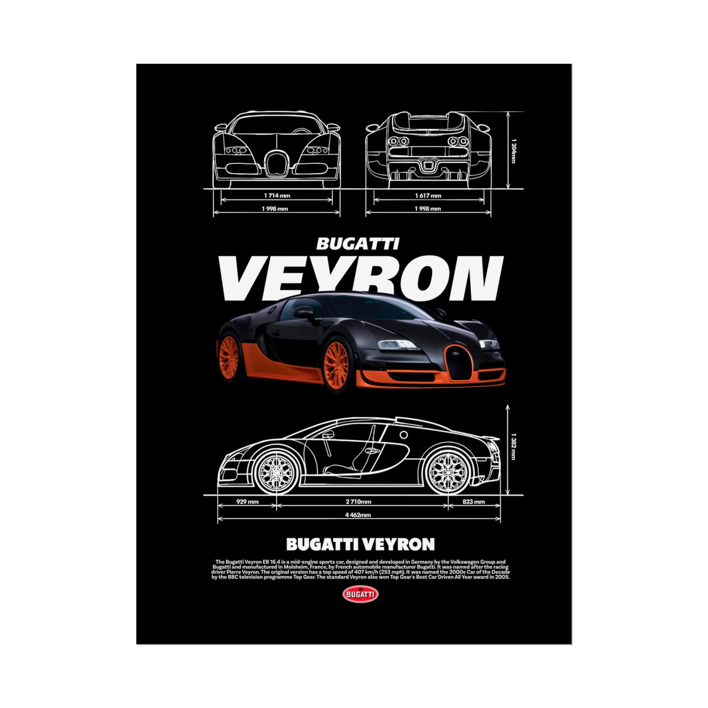 Bugatti Veyron Rolled Poster - Car Enthusiast Wall Art for Home Decor - CreativeRino