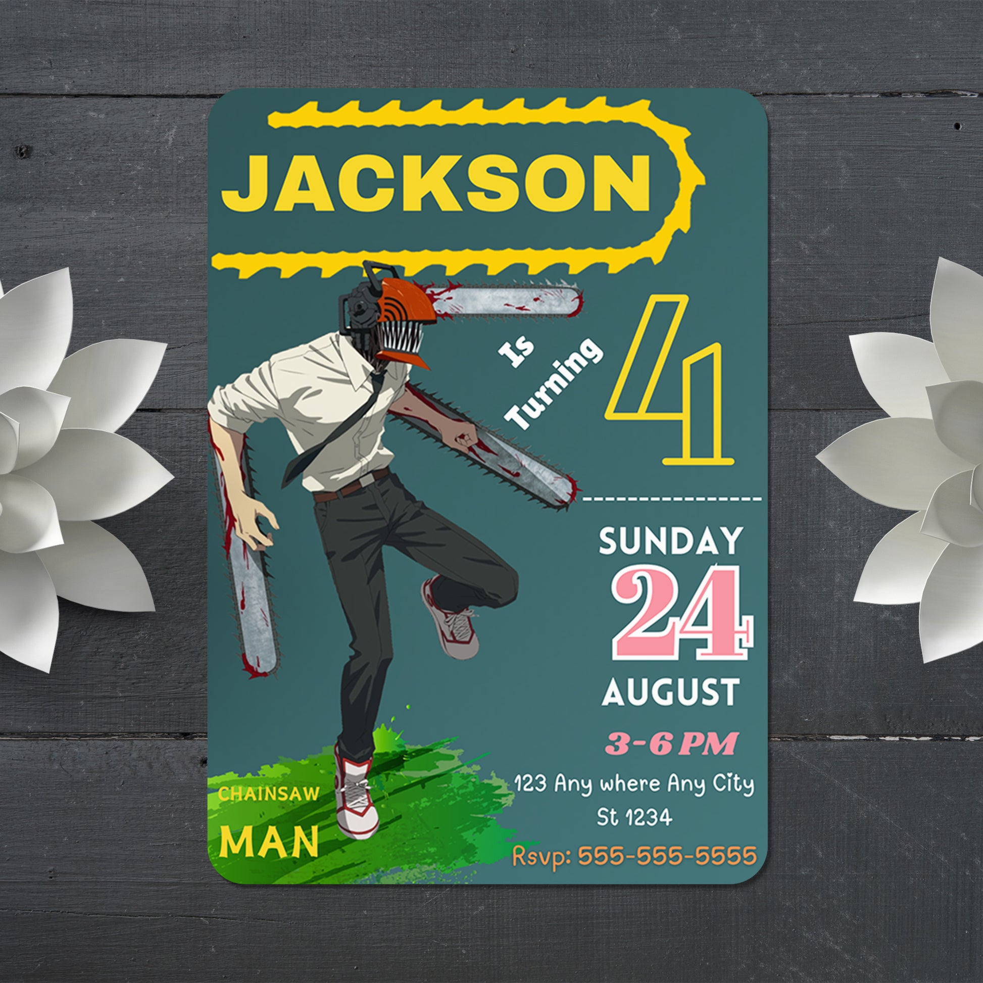Chainsaw Man Birthday Invitation Template - CreativeRino