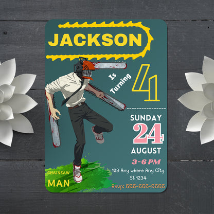 Chainsaw Man Birthday Invitation Template - CreativeRino