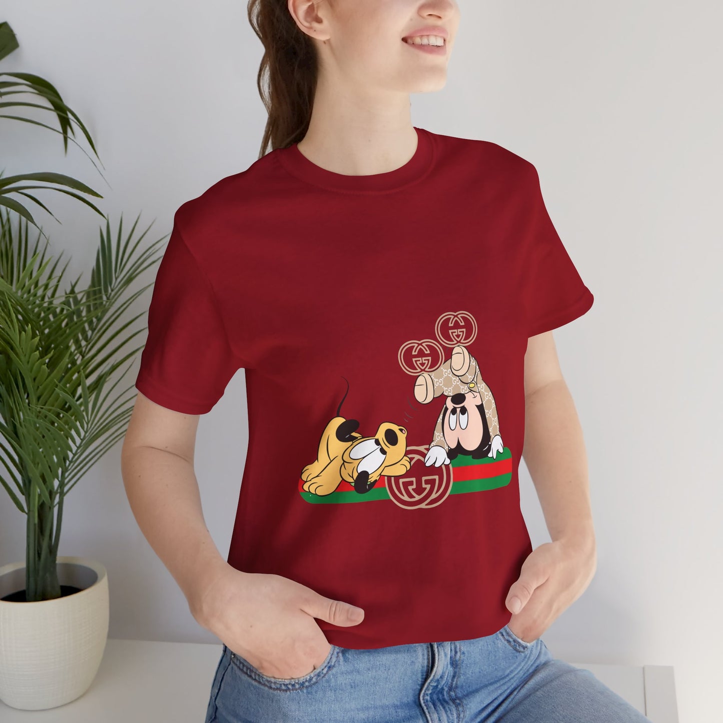 Playful Baby Mickey Mouse Cartoon Gucci Graphic Tee - Fun Unisex Short Sleeve T-shirt - CreativeRino
