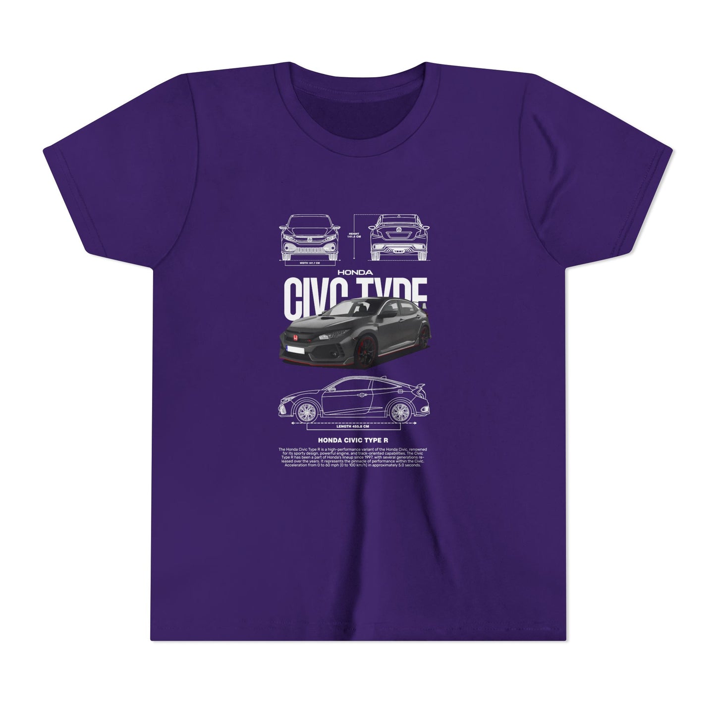Honda Civic Type R Youth Short Sleeve Tee - Cool Car Graphic Tee for Young Car Enthusiasts - CreativeRino