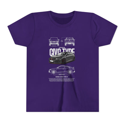 Honda Civic Type R Youth Short Sleeve Tee - Cool Car Graphic Tee for Young Car Enthusiasts - CreativeRino