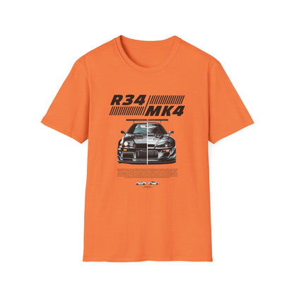 Retro R34 MK4 Car T-Shirt - Unisex Softstyle Tee for Car Enthusiasts - CreativeRino