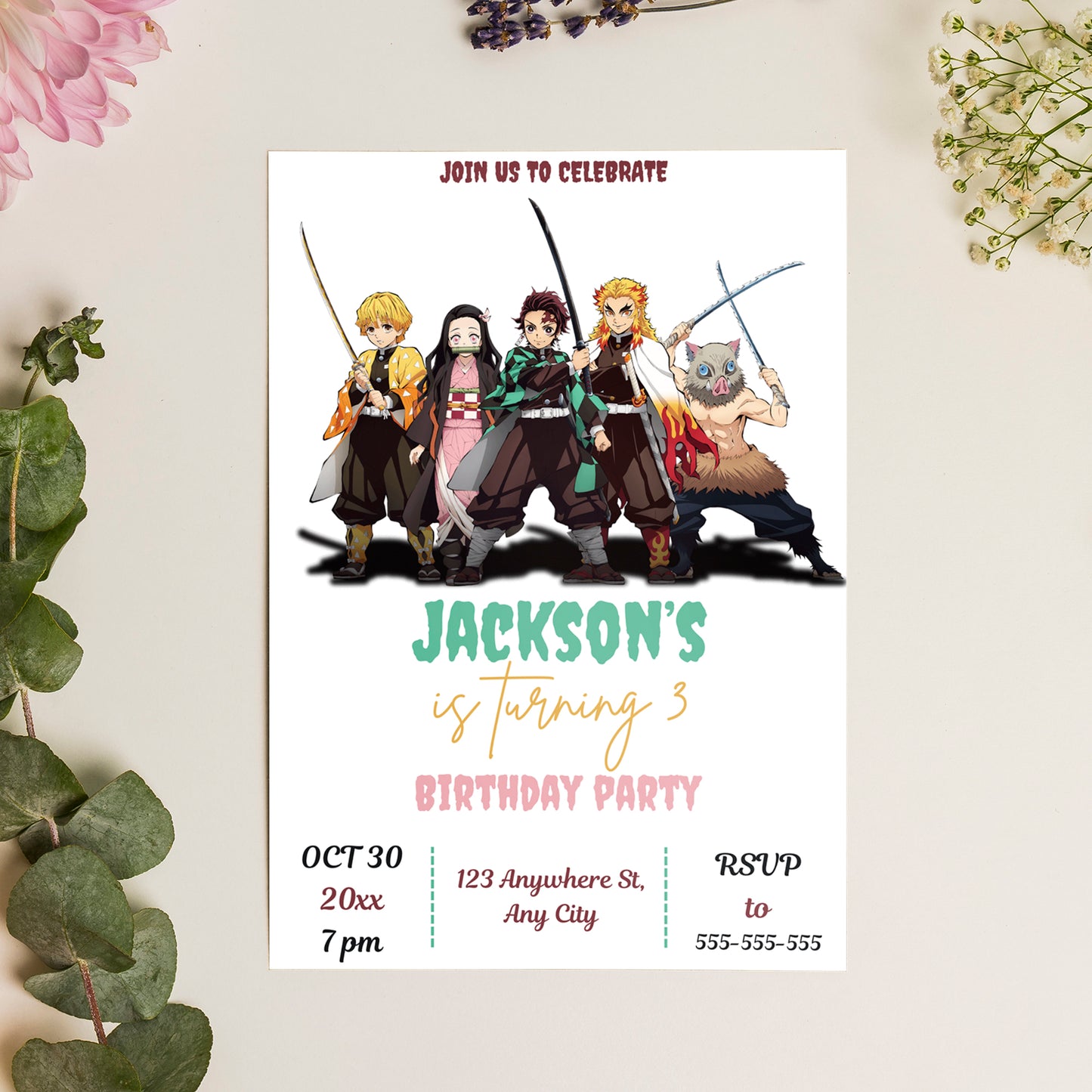 Demon Slayer Birthday Invitation Template - CreativeRino