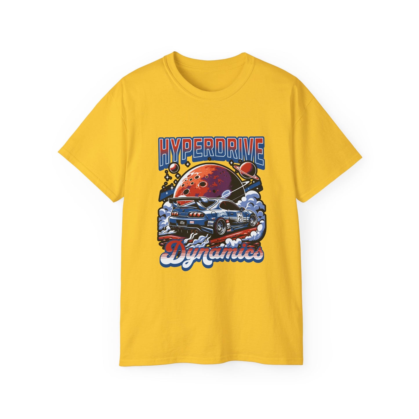 Hyperdrive Dynamics Unisex Ultra Cotton Tee - Retro Space Car Graphic T-Shirt - CreativeRino