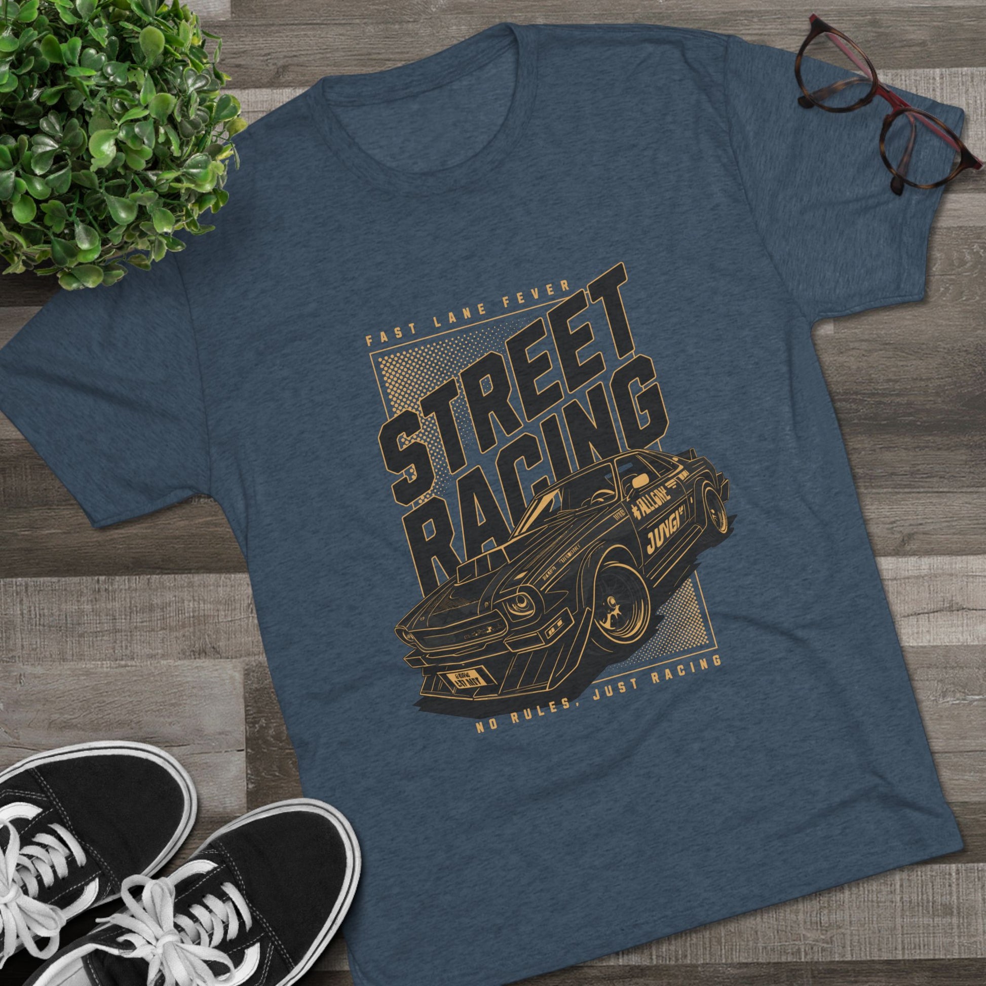 Street Racing Car Unisex Tri-Blend Crew Tee - Fast Lane Fever Graphic T-Shirt - CreativeRino