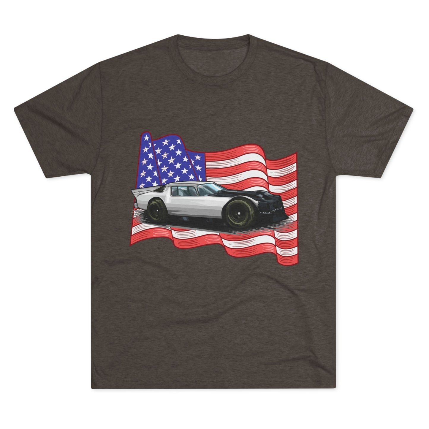 American Flag Car Unisex Tri-Blend Crew Tee - CreativeRino