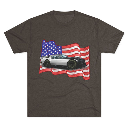 American Flag Car Unisex Tri-Blend Crew Tee - CreativeRino