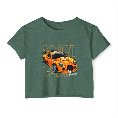 Sport Cars Women Festival Crop Top - Race to Victory Graphic T-shirt - CreativeRino