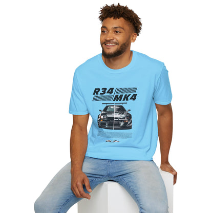 Retro R34 MK4 Car T-Shirt - Unisex Softstyle Tee for Car Enthusiasts - CreativeRino