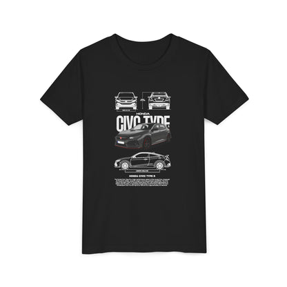 Honda Civic Type R Youth Short Sleeve Tee - Cool Car Graphic Tee for Young Car Enthusiasts - CreativeRino