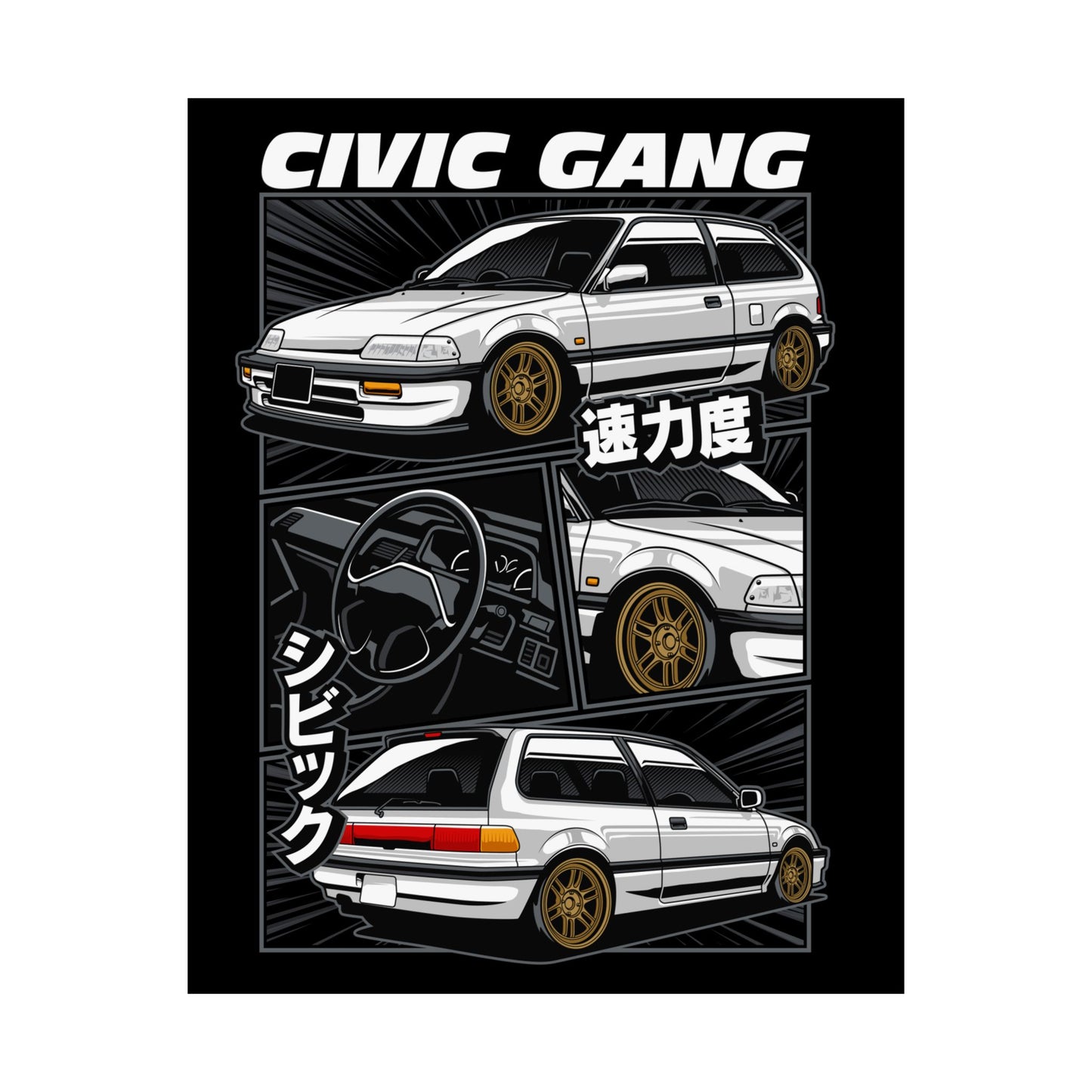 Civic Gang Matte Vertical Poster - Car Enthusiast Wall Art - CreativeRino
