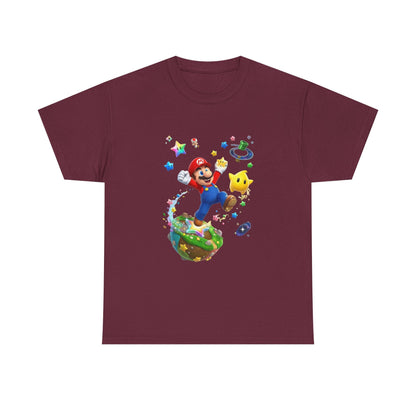 Mario Galaxy Graphic Tee — Mario Jumping with Luma Kids T‑Shirt Printify