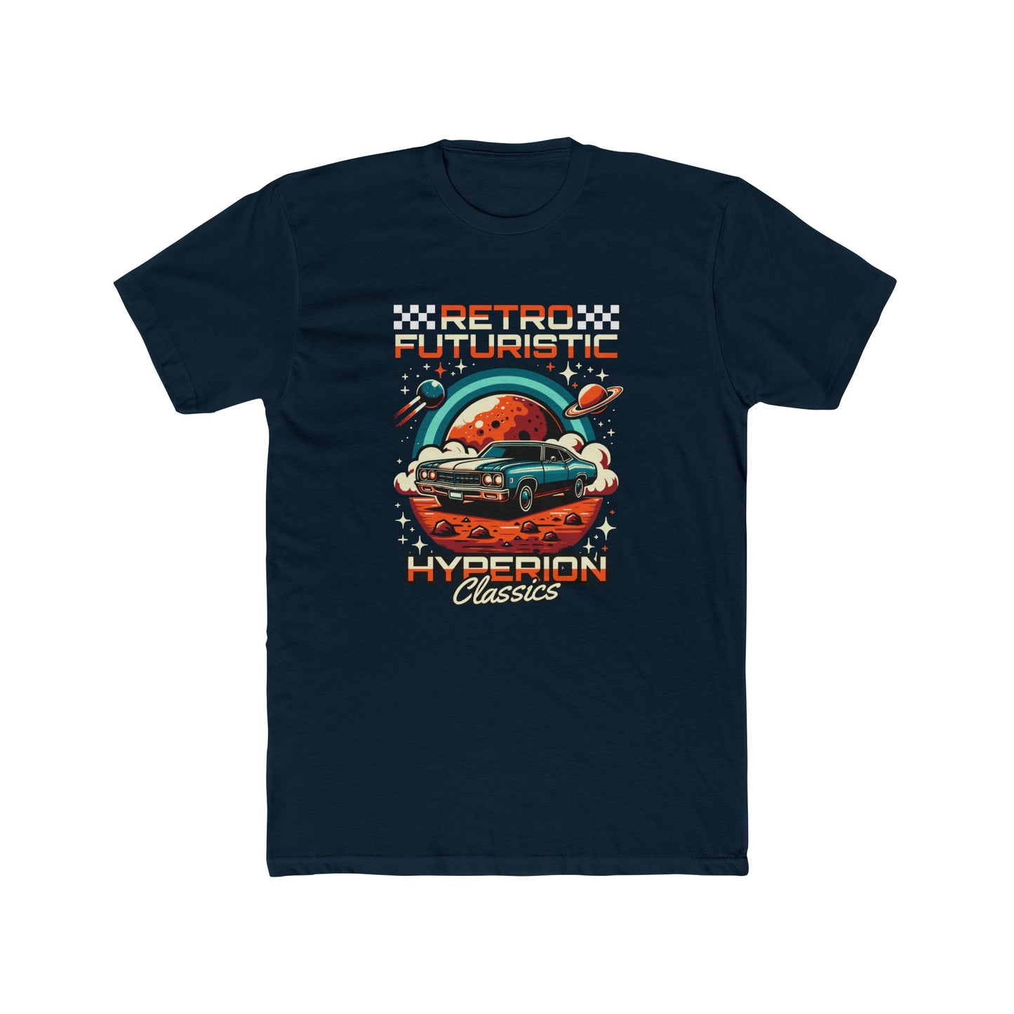 Retro Futuristic Car Unisex Cotton Crew Tee - Vintage Space T-shirt Design - CreativeRino