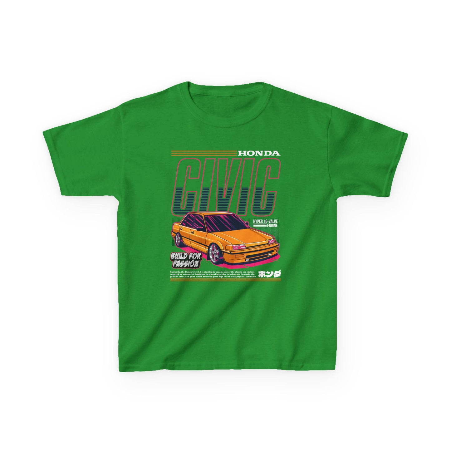 Honda Civic Kids Heavy Cotton™ Tee - Build for Passion - Perfect T-shirt for Young Car Enthusiasts - CreativeRino