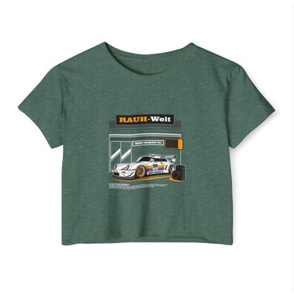 Rauh-Welt Women's Festival Crop Top - Stylish Orange Graphic T-shirt for Car Enthusiasts - CreativeRino