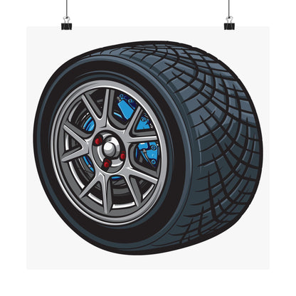 Race Car Tire Matte Square Poster | Perfect poster for Auto Enthusiasts and Garage Decor - CreativeRino