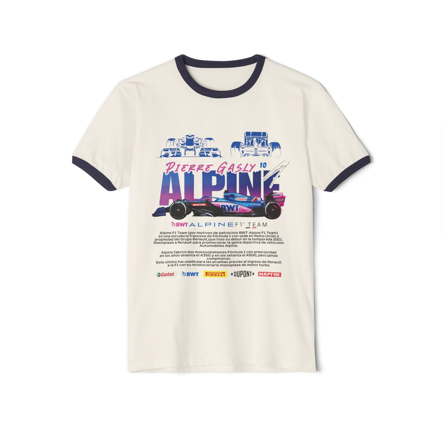 Pierre Gasly Alpine Ringer T-Shirt - Unisex Cotton Tee for Racing Fans - CreativeRino