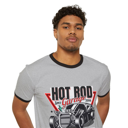Hot Rod Garage Unisex Cotton Ringer T-Shirt - Born To Ride Vintage Tee - CreativeRino