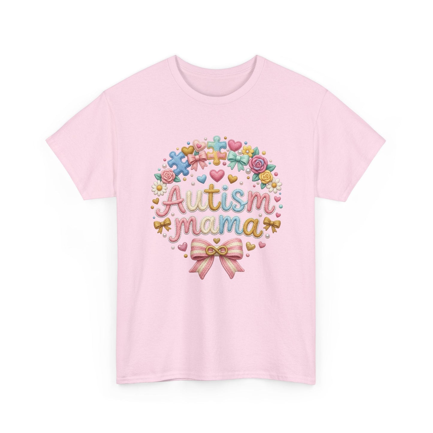 Autism Mama T-Shirt — Cute Pastel Puzzle Heart Design Printify