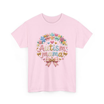 Autism Mama T-Shirt — Cute Pastel Puzzle Heart Design Printify