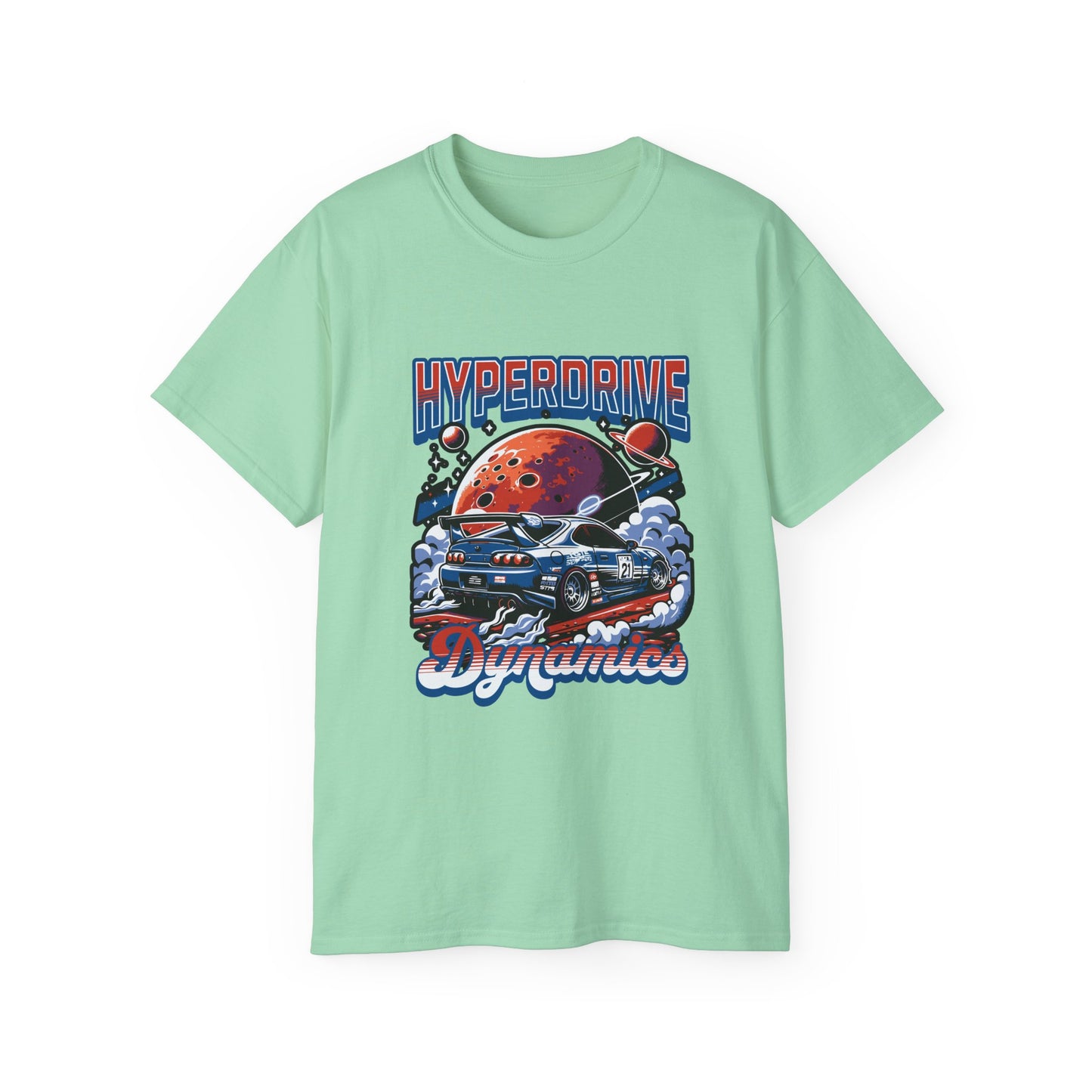 Hyperdrive Dynamics Unisex Ultra Cotton Tee - Retro Space Car Graphic T-Shirt - CreativeRino