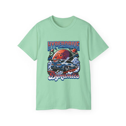Hyperdrive Dynamics Unisex Ultra Cotton Tee - Retro Space Car Graphic T-Shirt - CreativeRino