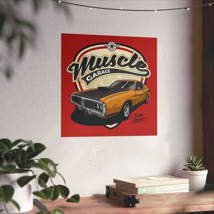Muscle Garage Vintage Car Poster - Classic Dodge Charger Art Print for Auto Enthusiasts - CreativeRino