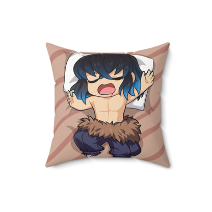 Cute Anime Faux Suede Square Pillow – Demon Slayer Cozy Bedroom Decor - CreativeRino