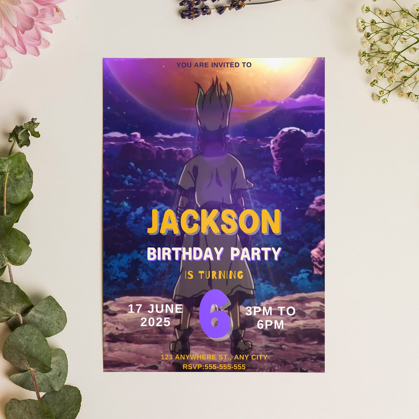Dr. Stone Birthday Invitation Template - CreativeRino
