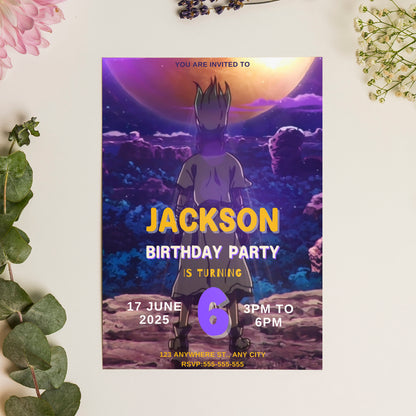 Dr. Stone Birthday Invitation Template - CreativeRino