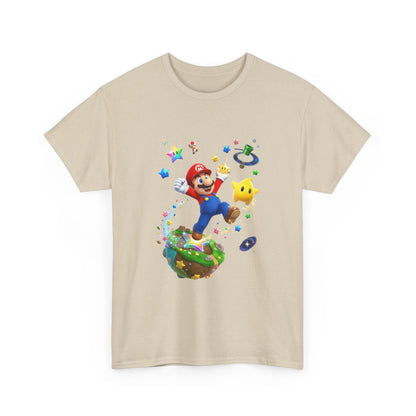Mario Galaxy Graphic Tee — Mario Jumping with Luma Kids T‑Shirt Printify