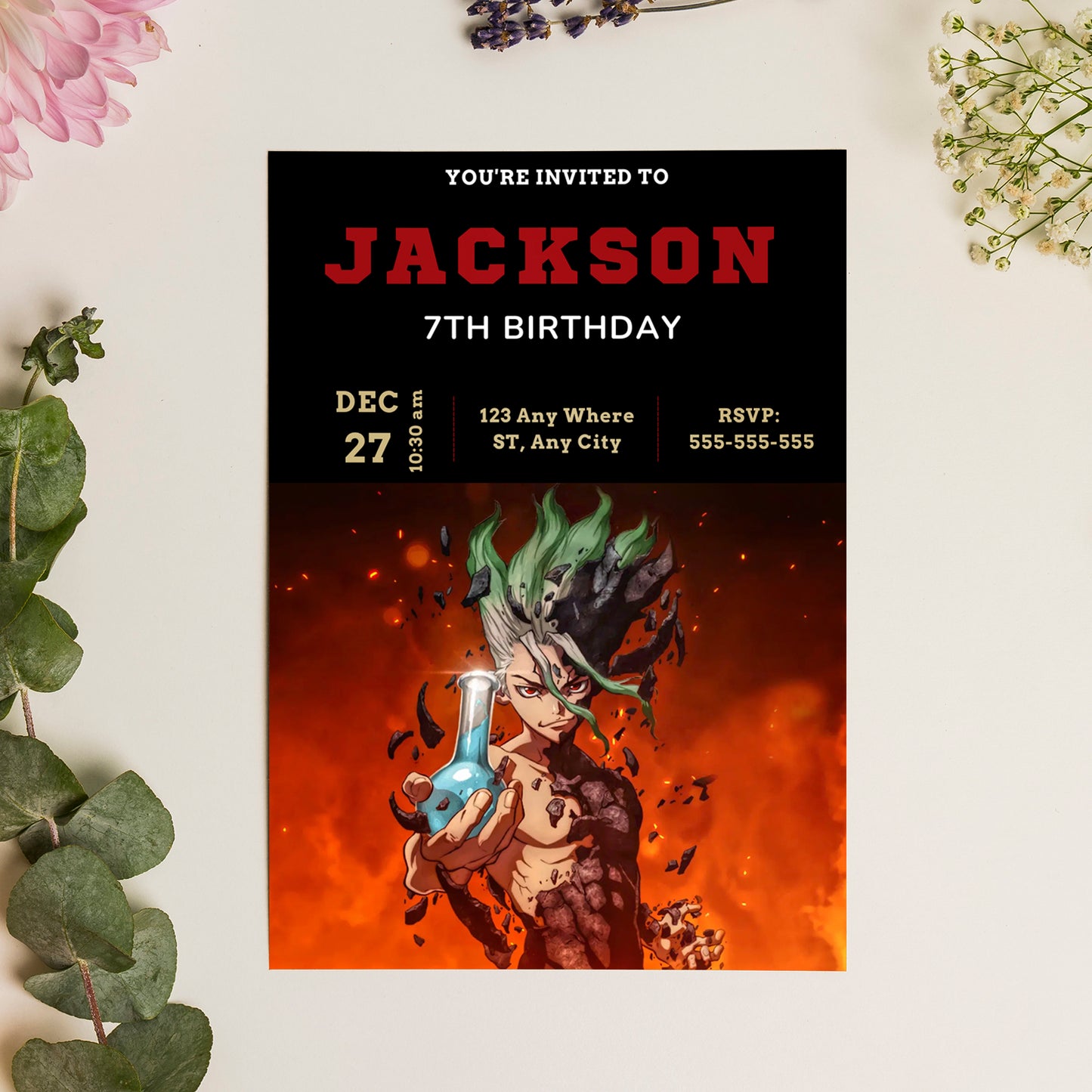 Dr. Stone Birthday Invitation Template - CreativeRino