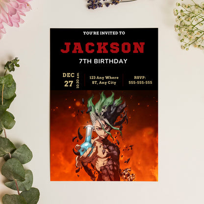 Dr. Stone Birthday Invitation Template - CreativeRino