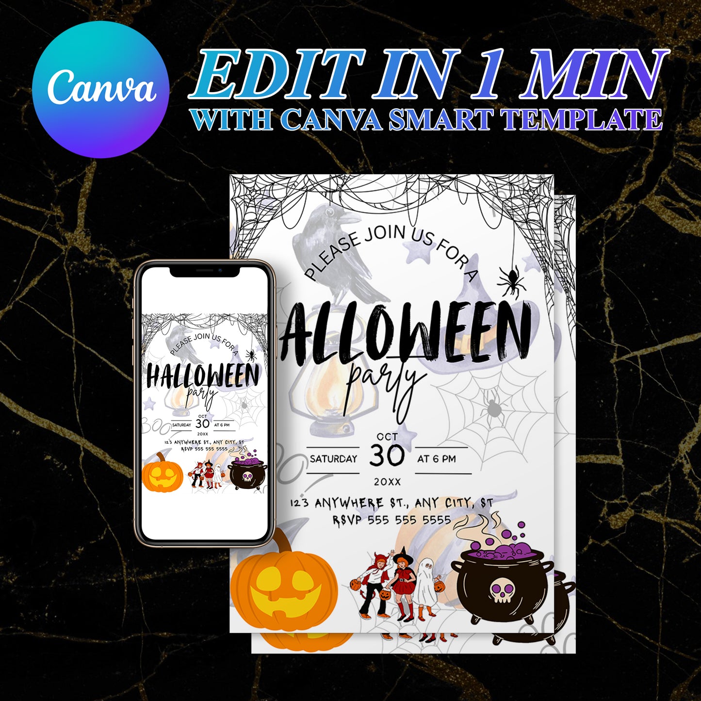 Halloween Scene Party Invitation Template - CreativeRino