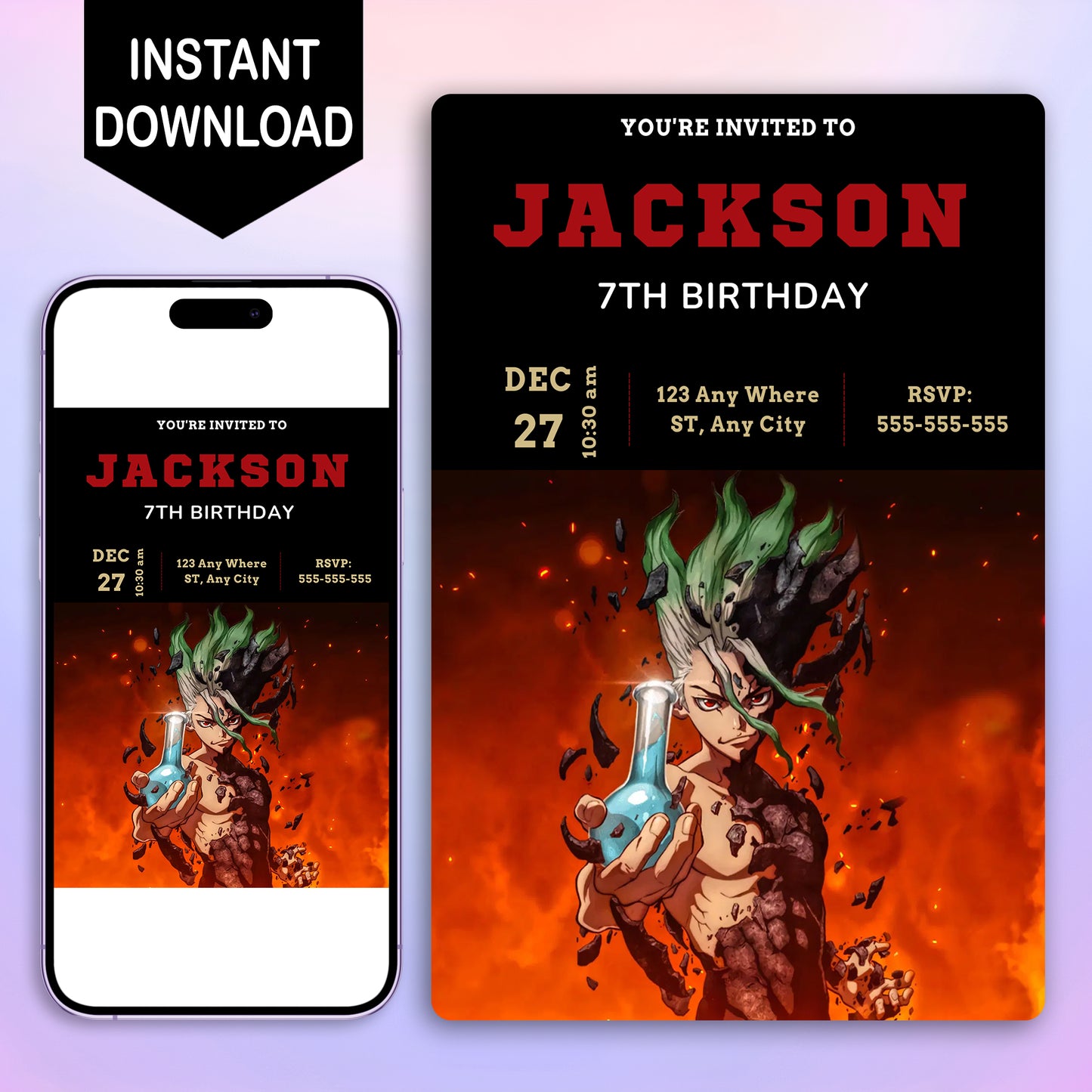 Dr. Stone Birthday Invitation Template - CreativeRino